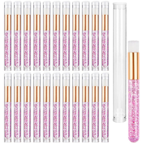 TUZAZO 40 Pieces Pink Lash Shampoo Brushes Set, 20pcs Glitter Crystal Cleanser Brush with Travel Tube