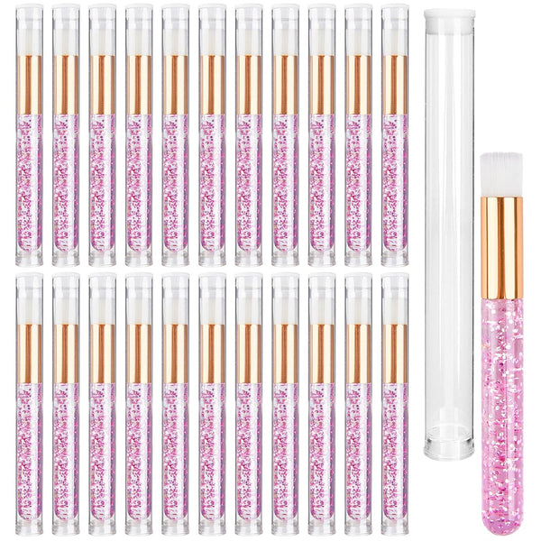 TUZAZO 40 Pieces Pink Lash Shampoo Brushes Set, 20pcs Glitter Crystal Cleanser Brush with Travel Tube