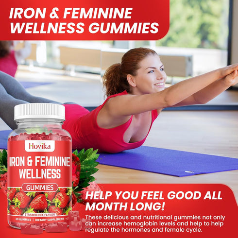 Iron for Women Gummies, 25mg Iron Supplement with Multivitamins, 2 Pack for Iron Deficiency & PMS Support