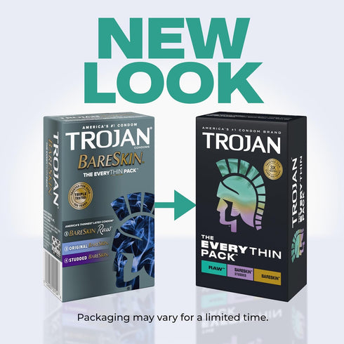 Pack, Pack, 10 Count Trojan The Everythin Assorted Latex Lubricated Thin Condoms Variety Raw, Bareskin, Bareskin