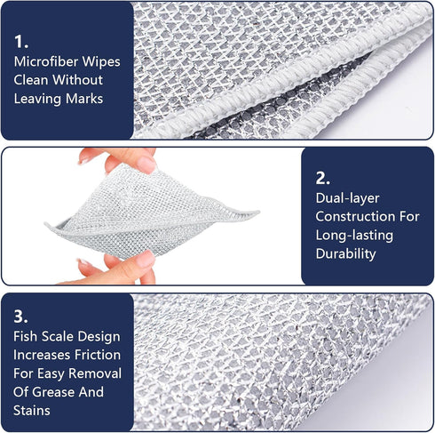 Wire Miracle Cleaning Cloths, 10PCS Non-Scratch Wire Dishwashing Rag for Wet and Dry Cleaning in Kitchen
