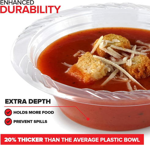 40 Pack 12 oz Elegant Clear Plastic Bowls, Disposable Small Bowls for Parties, Thick and Sturdy