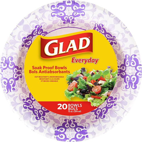 Glad Disposable Paper Bowls With Purple ViCountorian Design,Disposable Paper Bowls for Parties & Picnics In ViCountorian Print,Microwave Safe Disposable Purple & White Bowls(Pack of 6,120 Count) by Glad