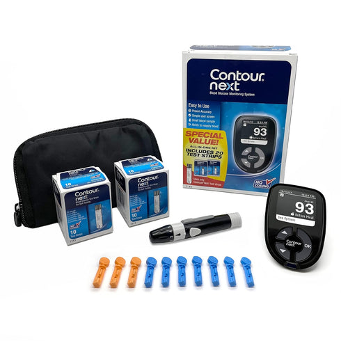 Ascensia CONTOUR NEXT Blood Glucose Monitoring System, All-in-One Kit with Glucose Monitor and 20 Test Strips