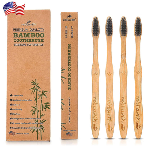 rebEarth Bamboo Aesthetic Toothbrush Wood Set of 4 | Ultra Soft Bristles