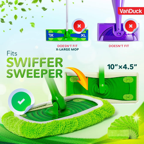 VanDuck Reusable Mop Pads - 4-Pack Compatible with Swiffer Sweeper, Washable Microfiber for All Purpose Cleaning