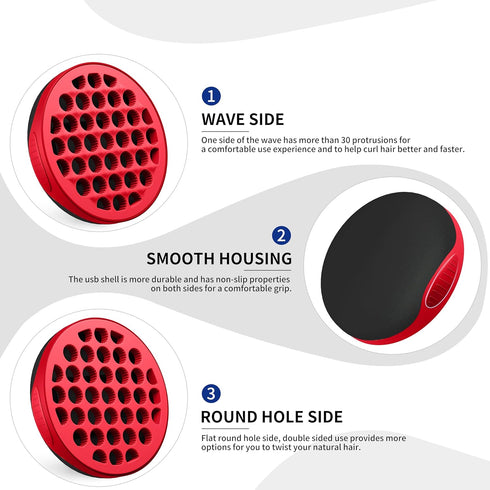 Silicone Curl Brush Set (Red) | Magic Curly Hair Brush, Africa Comb, Afro Pick, Wave Curler Tool for Men, Women, Boys,