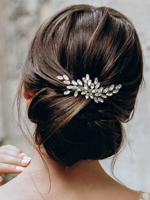 SWEETV Rhinestone Bride Wedding Hair Clip, Silver Crystal Bridal Hair Comb, Sparkly Hair Piece for Women/Girls &