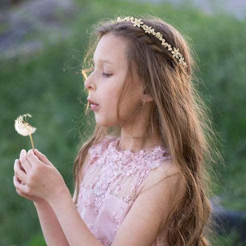 SWEETV Gold Flower Girl Headpiece, Crystal Floral Girls Headband for Wedding, Birthday Party, Photography