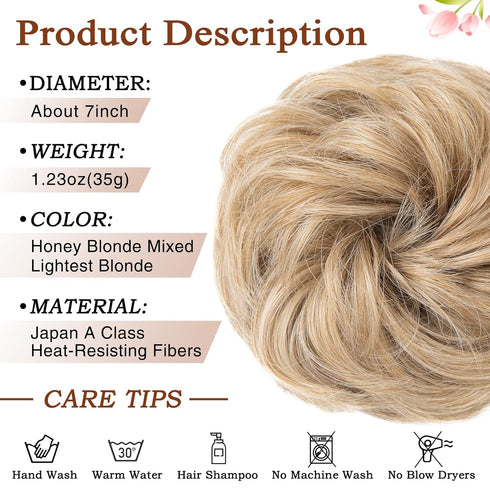 MORICA 1PCS Messy Hair Bun Scrunchies Extension, Curly Wavy Synthetic Chignon for Women (27/613#)