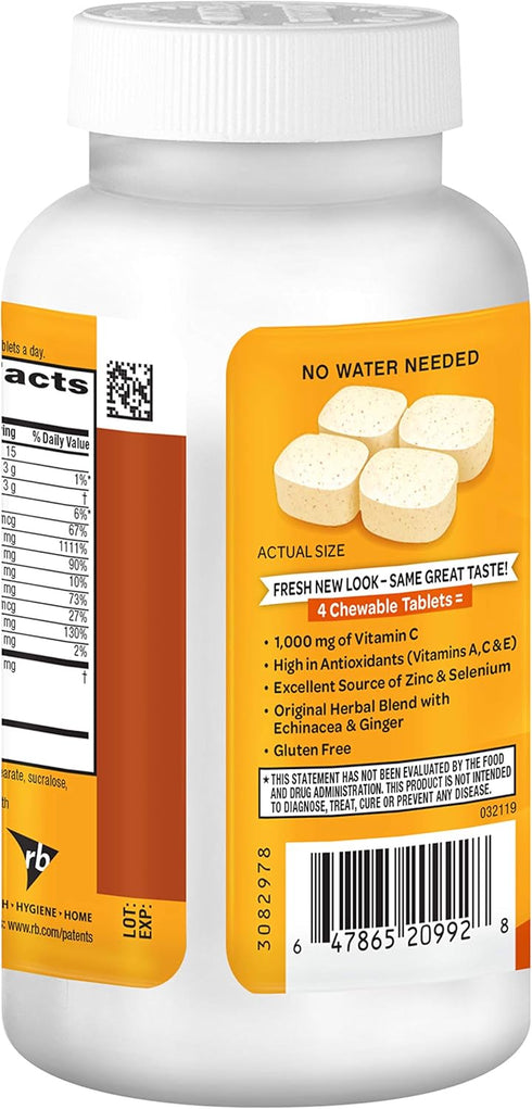 Airborne Vitamin C 1000mg (per Serving) - Citrus Chewable Tablets (116 Count), Gluten-Free Immune Support Supplement