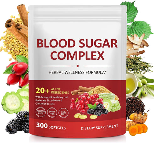 J&H Jasmine&Hyacinth 300 Softgels Blood Sugar Complex Supplement | 20+ Active Natural Herbs-Cinnamon, Bitter