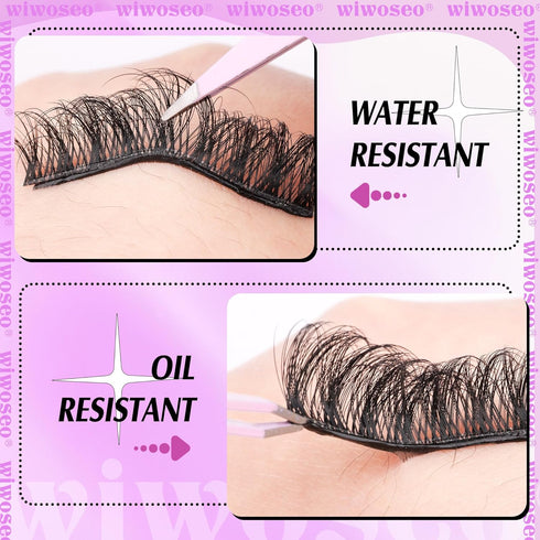 wiwoseo False Eyelashes - Self-Adhesive Natural Wispy Fluffy 16MM Faux Mink Lashes, Reusable
