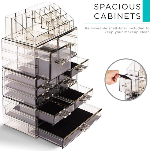 Sorbus Large Makeup Organizer, Clear Stackable Jewelry & Makeup Organizer for Vanity, 12 Drawers