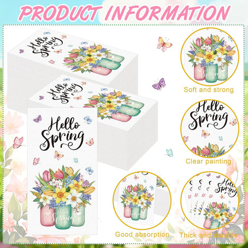 Jingmore 100 Pcs Spring Flora Guest Napkins Disposable Paper Bathroom Hand Towels Tulip Mason Jar Decorative Hello