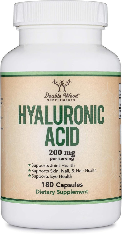 Hyaluronic Acid Supplements, 180 Capsules (200mg Per Serving) for Skin and Face Aging Support, Gluten Free by Double