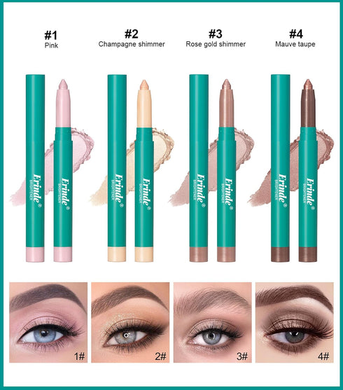 Erinde 4 Colors Eyeshadow Stick, Eye Brightener Stick, Shimmer Creamy Eye Shadow Makeup, Long Lasting Waterproof Glitter Highlighter Eye Liner Pencil Set