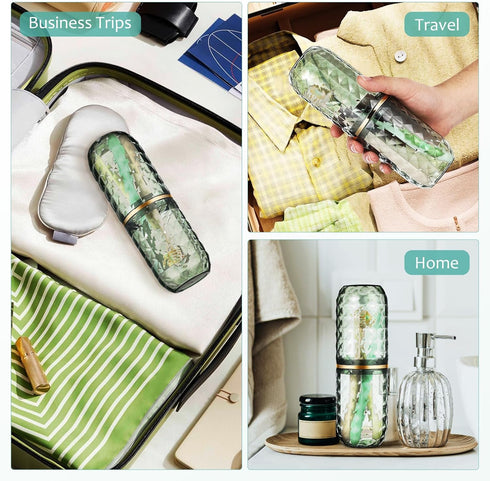 2PCS Travel Toothbrush Case, Portable Toothbrush Holder, Storage Container for Home, Bathroom, Trip, Green