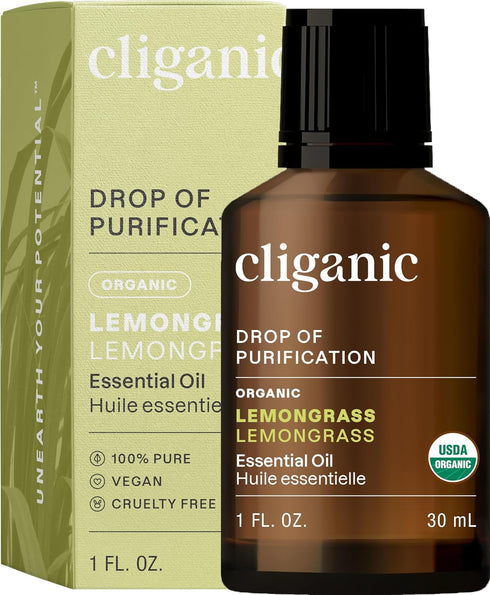 Cliganic Organic Lemongrass Essential Oil, 1oz, 100% Pure Natural for Aromatherapy