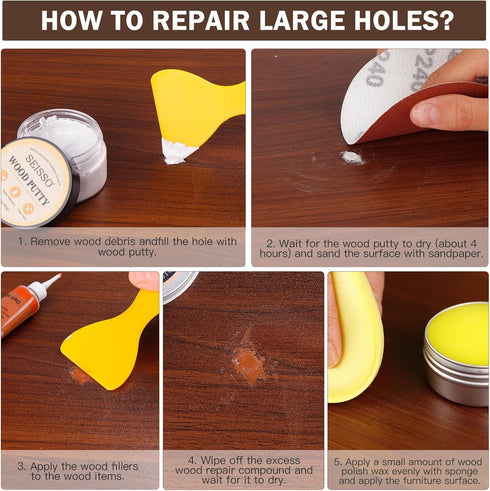 SEISSO Wood Furniture Repair Kit for Hardwood Floors, Touch Up Markers, Wood Fillers, Putty for Holes, Scratches, Cracks