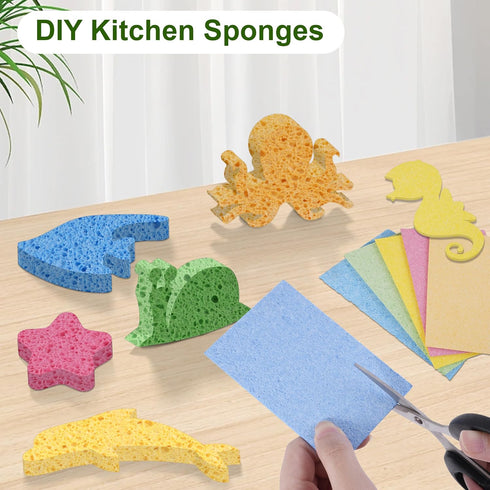 15 Pcs Cellulose Sponges, 5 Colors Non-Scratch Colorful Biodegradable Sponges for Kitchen, Bathroom, Cars, DIY
