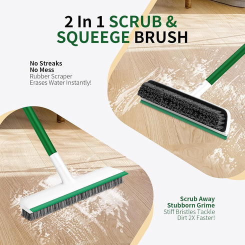 QCFOLY 51" 2 1 Swimming Floor Scrub Brush, Long Handle Scrub Brushes for Cleaning in Heavy Duty Deck Brush Stiff