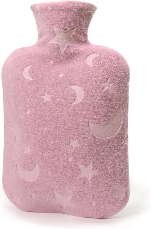 Hot Water Bottle with Soft Cover, 2L Bag for Menstrual Cramps, Pain Relief, Hot and Cold Therapies, Pink