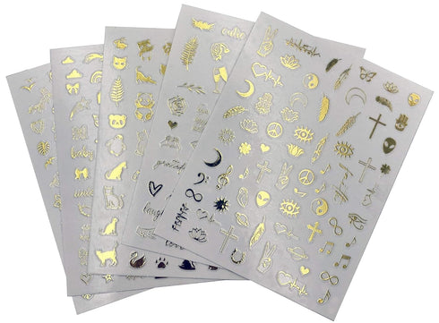 Impressed Authentic Gold Luxury Nail Art Stickers, 5 Sheets 500+ Metallic Decals for Fake Acrylic Nail Design