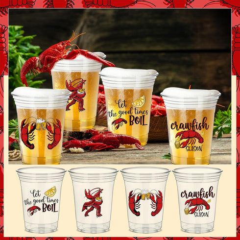 Havawish 100 12 oz Summer Pcs Crawfish Cups Bulk, Clear Plastic Tumblers, Birthday Party Cups for Crawfish Boil