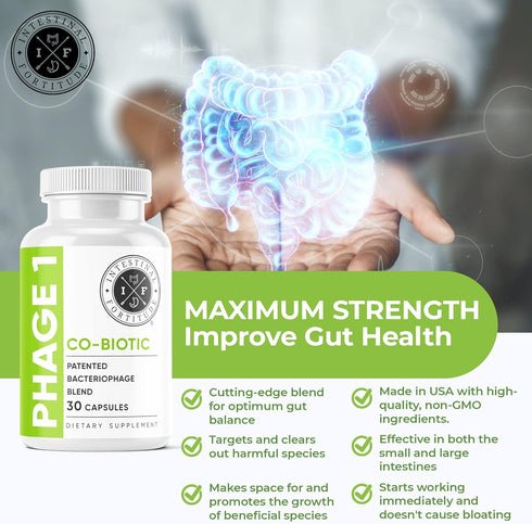 Phage 1 - Ultimate Gut Health Supplement, Total Restore Intestinal Defense, Patented Bacteriophage Blend for Digestive