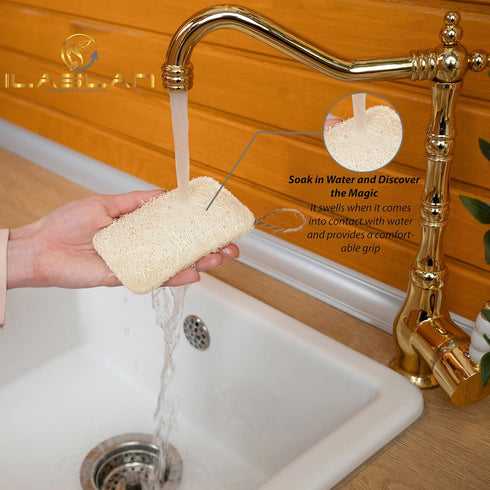 Natural Loofah Dish Sponge Scrubber, Eco-Friendly, Biodegradable, Reusable Kitchen Sponge, 3 Count