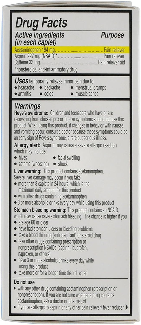 Vanquish Headache Relief, Acetaminophen, Aspirin, Caffeine, 100 Caplets