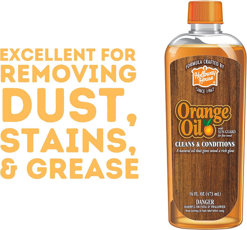 Holloway House Orange Oil Cleaner 16oz, 6Pk with Sun-Guard for Fine Wood, Cleans & Conditions, Natural Oil