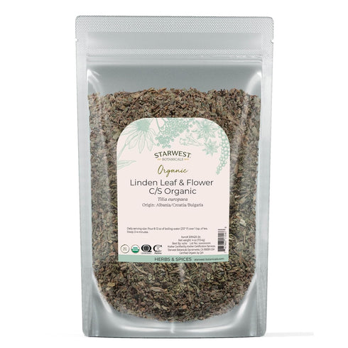 Starwest Botanicals Organic Linden Leaf & Flowers, Dried Loose Leaf Herb for Tea, 4 oz Pouch