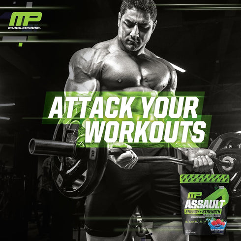 Muscle Pharm Assault Pre Workout Powder for Men & Women - Energy & Strength with Beta Alanine, 30 Servings, Blue