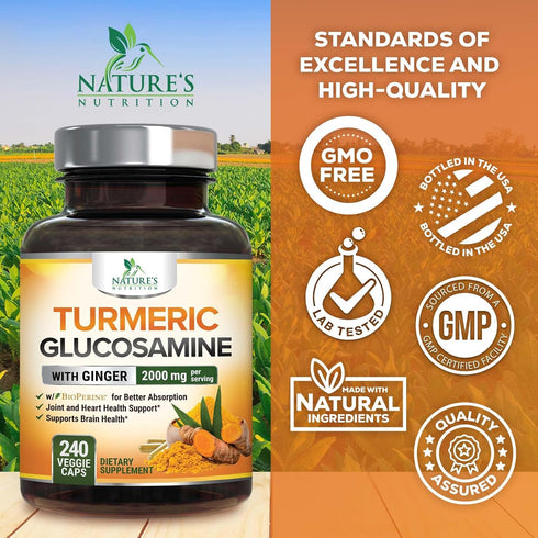 Turmeric Curcumin Supplement 2000mg with Glucosamine Chondroitin & Ginger, 240 Capsules for Joint Support