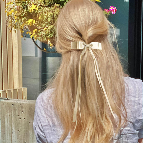 VOBOBE 2PCS Hair Bows for Women and Girls, Gold Tassel Ribbon Bowknot Hair Clips Barrettes