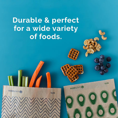 Lunchskins Compostable Food Storage XL Sandwich Bags, Chevron Design, 50 Bags - Eco-Friendly, PFAS and BPA Free