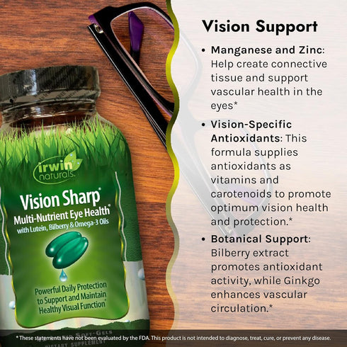 Irwin Naturals Vision Sharp Multi-Nutrient Eye Health, 42 Liquid Soft-Gels, Pack of 2, with Lutein & Omega-3s