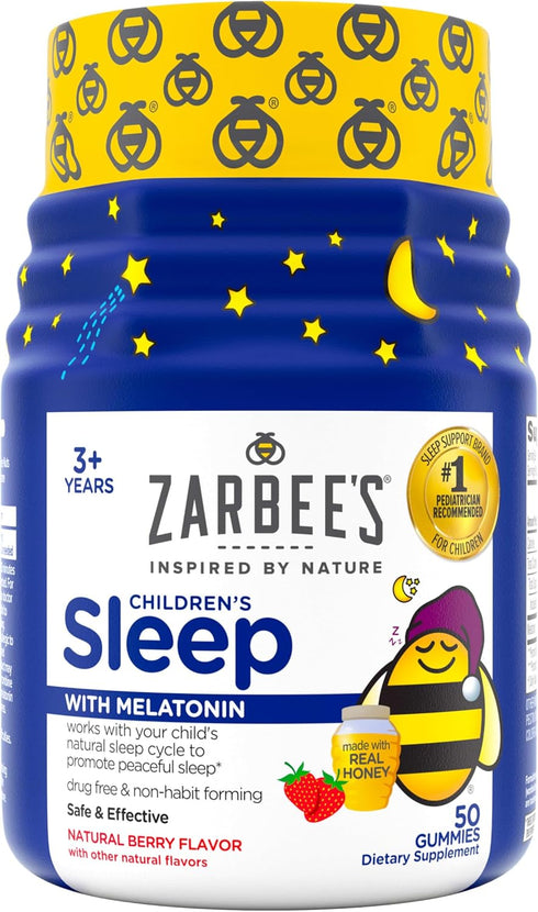 Zarbee's Kids 1mg Melatonin Gummy, Drug-Free Sleep Supplement for Children, Natural Berry Flavor, 50 Count