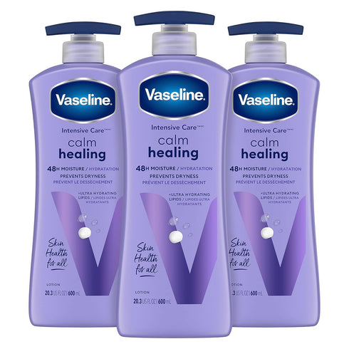 Vaseline Intensive Care Calm Healing Body Lotion 3 Count, 20.3 oz, Ultra-Hydrating Lipids & Lavender Extract for Dry