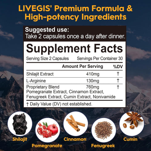 Immunity, 60 Counts Himalayan Shilajit Capsules Balance Hormones, Boost Enhance Vitality & Memory, High-Potency