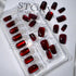 Wine Red Press on Nails, Short Square Cat Eye Nails, Glossy Glue on Nails, 24Pcs Reusable for Women