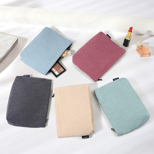 MAANGE Small Makeup Bag for Purse, Green Corduroy Travel Cosmetic Pouch, Portable Versatile Zipper Bag for Women