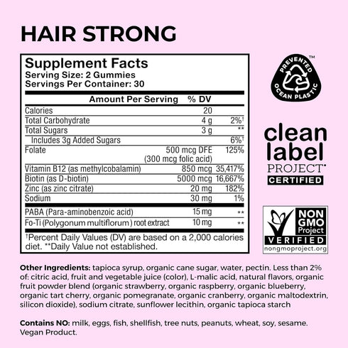 Gummies B12 B12 Gummy 60 Gummies HUM Hair Strong Daily Hair Growth with Biotin, Zinc, Vitamin to Support Growth, Folic