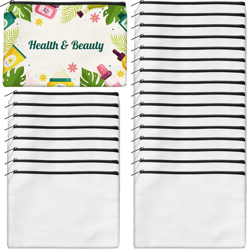 AMADAILY 24Pcs Sublimation Blank Canvas Makeup Bags, DIY Heat Transfer Cosmetic Bags with Black Zipper, 7.87 x 5.7 Inch