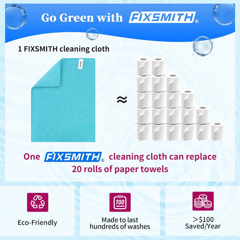 FIXSMITH Microfiber Cleaning Cloth - Pack of 48, Multi-Functional, Size 12 x 16 in, Highly Absorbent, Lint-Free