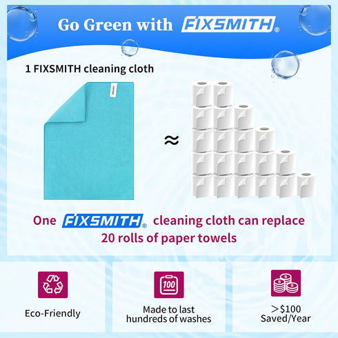 FIXSMITH Microfiber Cleaning Cloth - Pack of 12, 12 x 16 in, Highly Absorbent, Lint-Free Cleaning Rags for Home