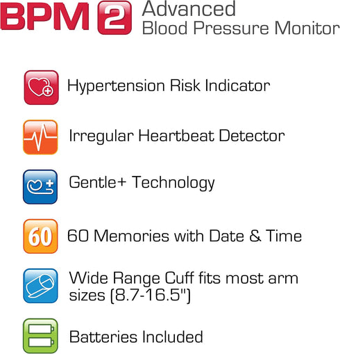 Microlife BPM2 Advanced Automatic Digital Blood Pressure Monitor, Wide-Range Cuff Fits Most Adult Arms