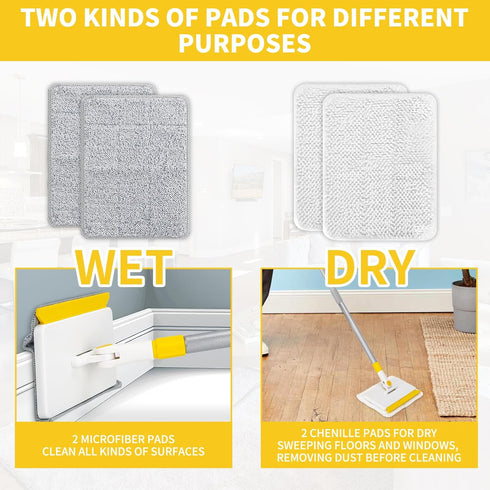 KeFanta Baseboard Cleaner Tool with Handle, 55" Extendable Mop with 4 Reusable Pads for Cleaning Walls & Floors
